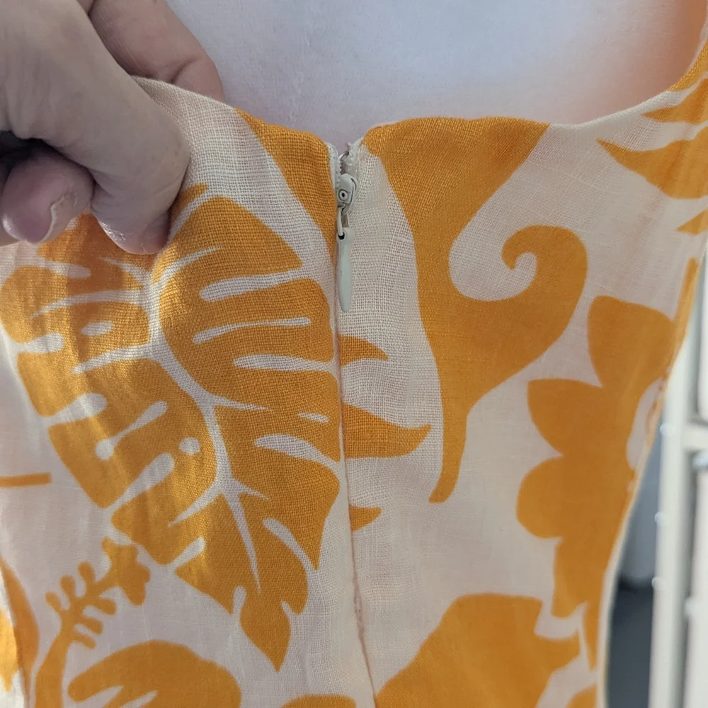 Magaschoni Yellow and White Linen Midi Dress - Picture 2 of 4